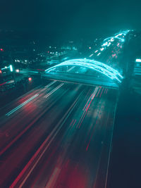 Light trails on road at night