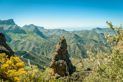 Scenic view of mountains against clear sky