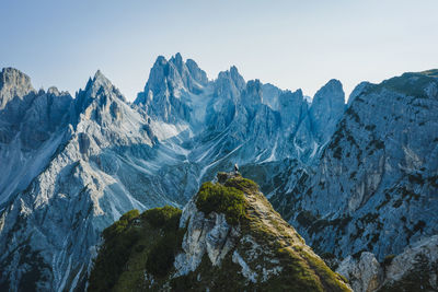 Panoramic view of mountains against clear sky