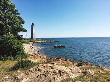 Scenic view of sea against clear sky