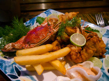 Close-up of served food in plate