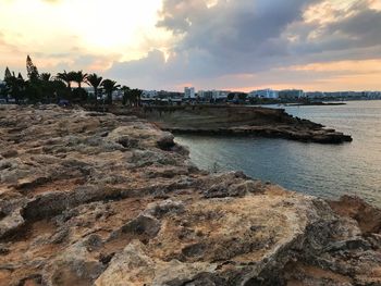 Scenic view of sea against sky during sunset