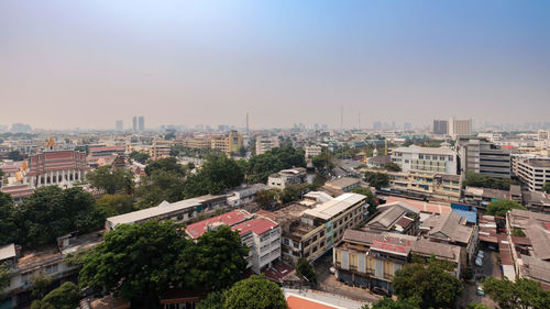 Top view of golden mountain or wat saket temple, a famous landmark in bangkok thailand