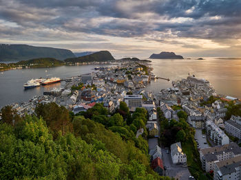 View of Ålesund in spring from aksla mountain viewpoint, norway