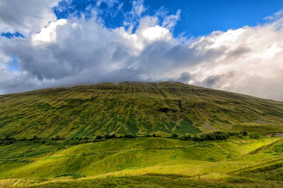 Scenic view of green landscape against sky