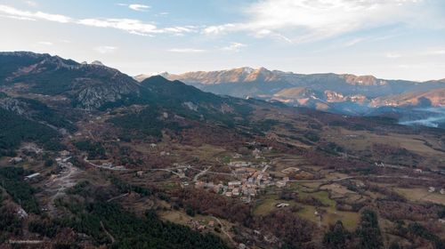 High angle view of valley against sky