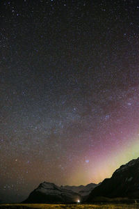 Aurora and stars appear in clear night sky in iceland