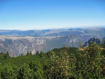 Scenic view of landscape against clear blue sky