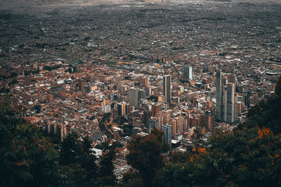 High angle view of city buildings