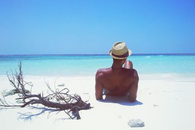 Scenic view of calm sea against clear sky