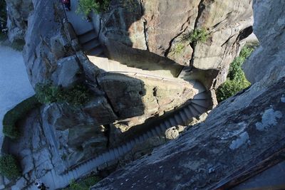 High angle view of wood on rock