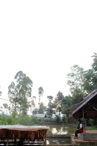 Houses by trees against clear sky