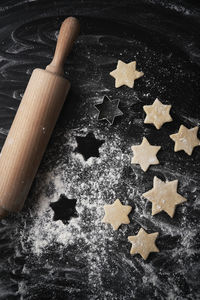 High angle view of cookies on christmas tree