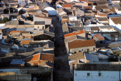High angle view of buildings in city