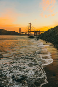 Golden gate bridge is shown on sunset , san francisco, california