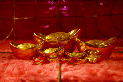 Close-up of christmas decorations on table