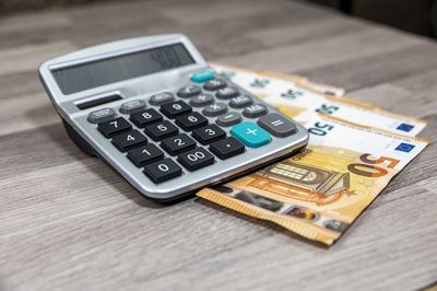 Close-up of calculator on table