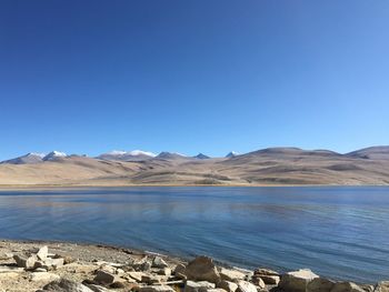 Scenic view of landscape against clear blue sky