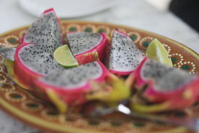 Close-up of pitaya in plate