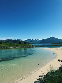 Scenic view of sea against clear blue sky