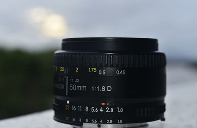 Close-up of camera against blurred background