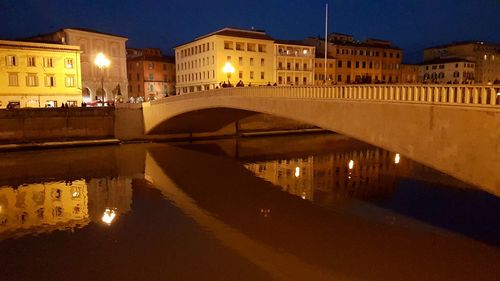 Reflection of buildings in city at night