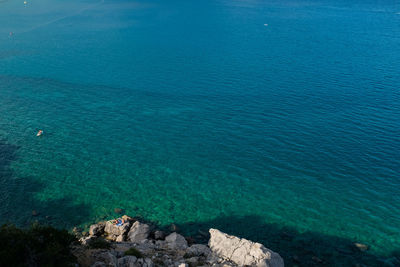 High angle view of the coast of baška on the island of krk, croatia