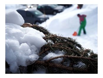 Close-up of snow against sky