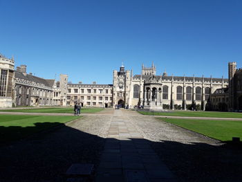 Facade of historic building against clear blue sky