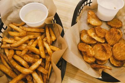 High angle view of food on table