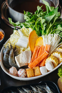 High angle view of vegetables in bowl