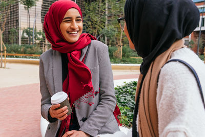 Portrait of a smiling young woman in winter