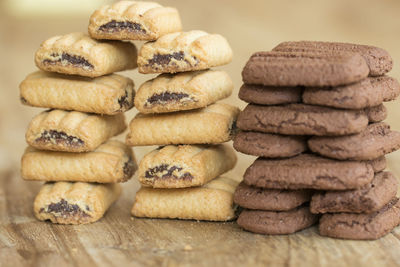 Stack of cookies on table