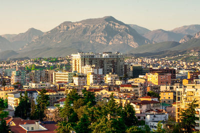 High angle view of buildings in city