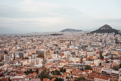 High angle shot of townscape against sky