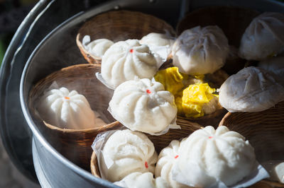 High angle view of steamed bun