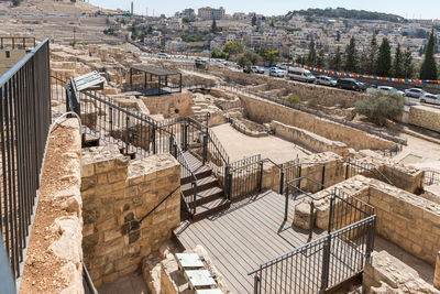 High angle view of buildings in city