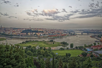 High angle view of townscape against sky