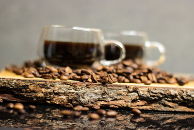 Close-up of coffee beans on table