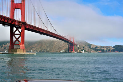 View of suspension bridge over sea