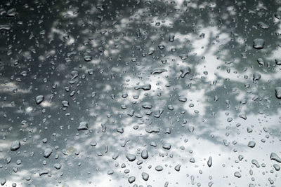 Full frame shot of raindrops on glass window