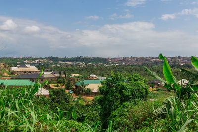 High angle view of townscape against sky