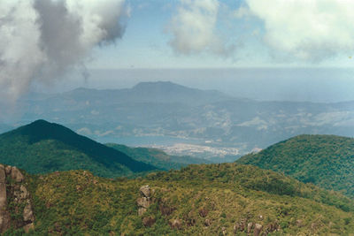 High angle view of valley against sky