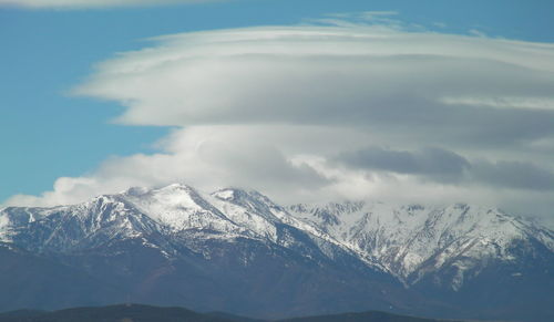 Scenic view of snowcapped mountains against sky