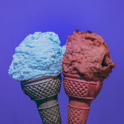 Close-up of ice cream against blue background