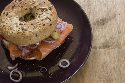 Close-up of bread in plate on table