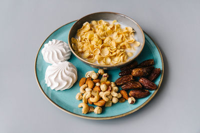 High angle view of breakfast in plate on table