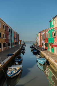 Boats moored at harbor