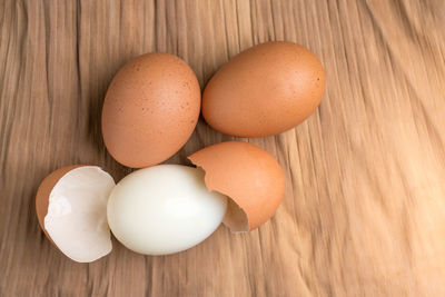 High angle view of eggs on table