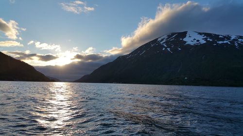 Scenic view of sea against sky during sunset